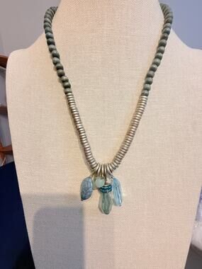 Vintage 22” Napier Wood Metal Stone Charm Necklace